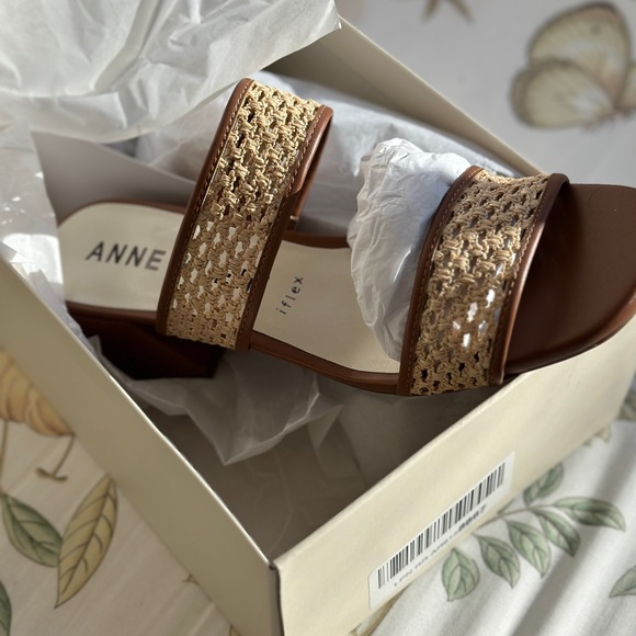 NEW in Box Anne Klein Brooke Natural Woven & Leather Slide Sandals 9M Coastal - Picture 11 of 15